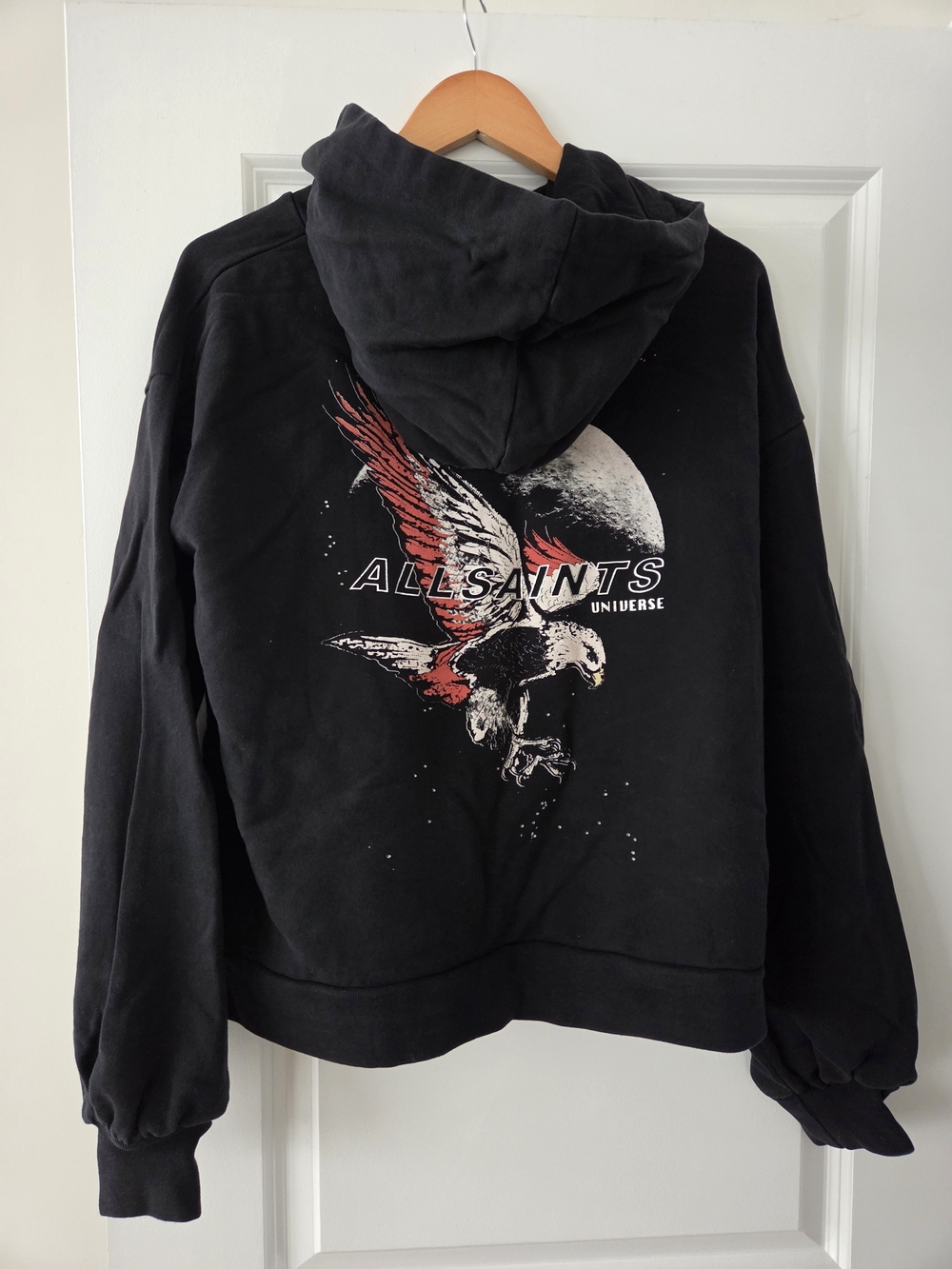 AllSaints Black Hoodie Sweatshirt with Eagle Graphic